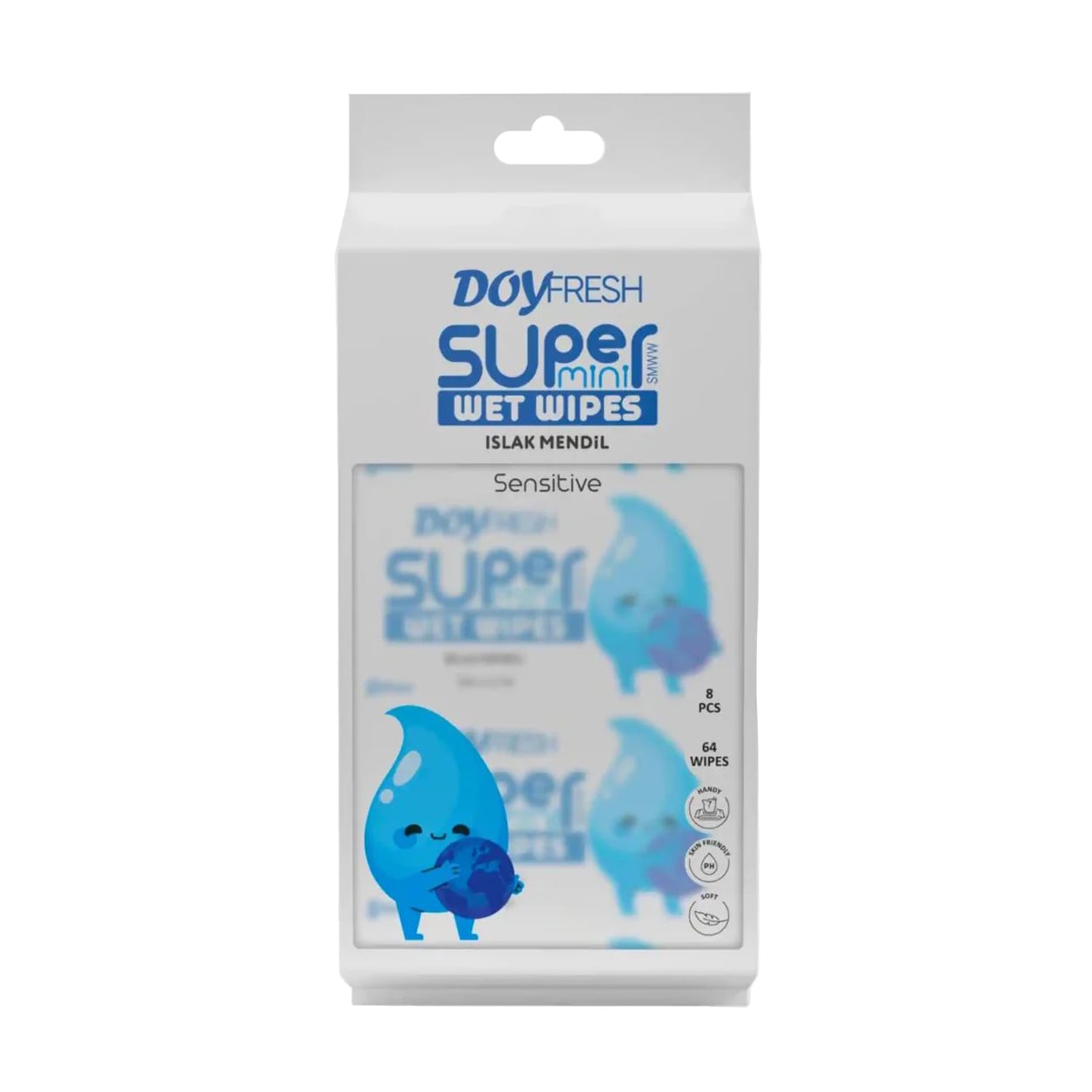 Вологі серветки для всієї родини Doyfresh Sensetive Super Mini Wet Wipes Білі, 8*8 шт