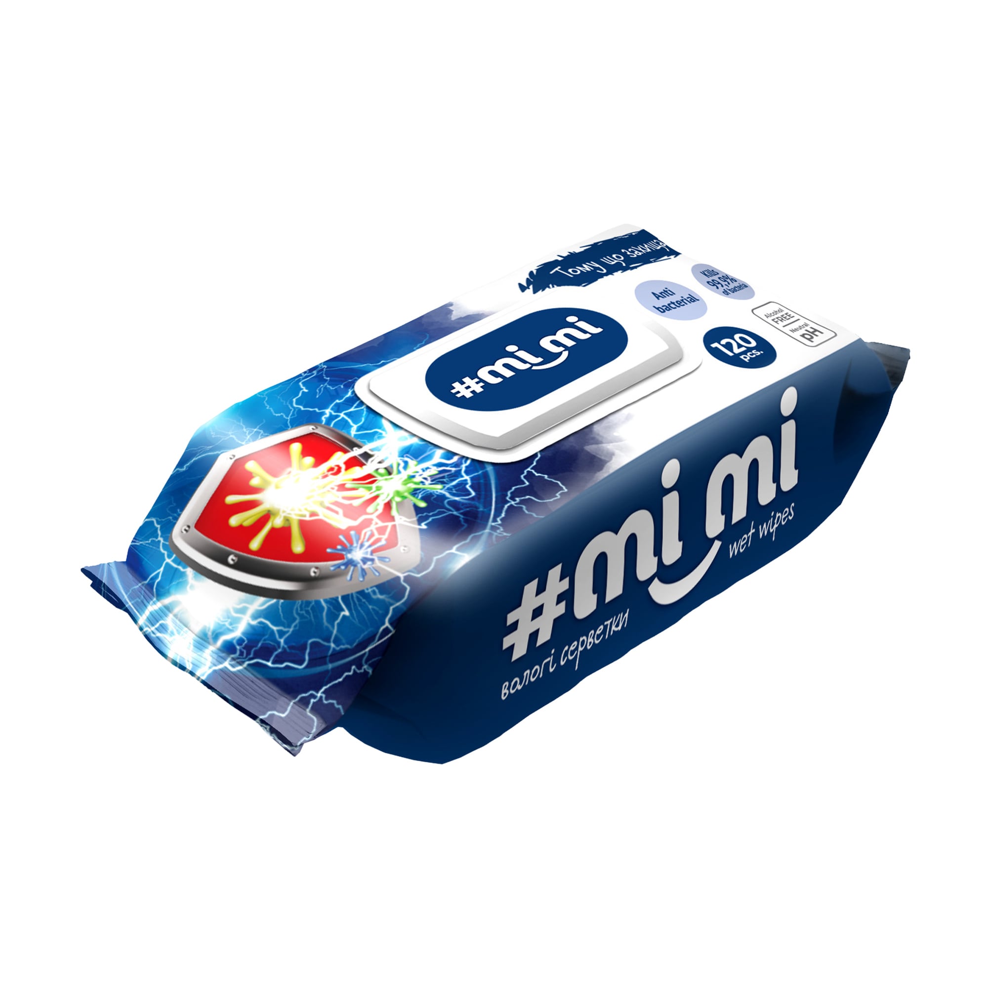 Вологі серветки Mi_Mi Антибактеріальні, з клапаном, 120 шт